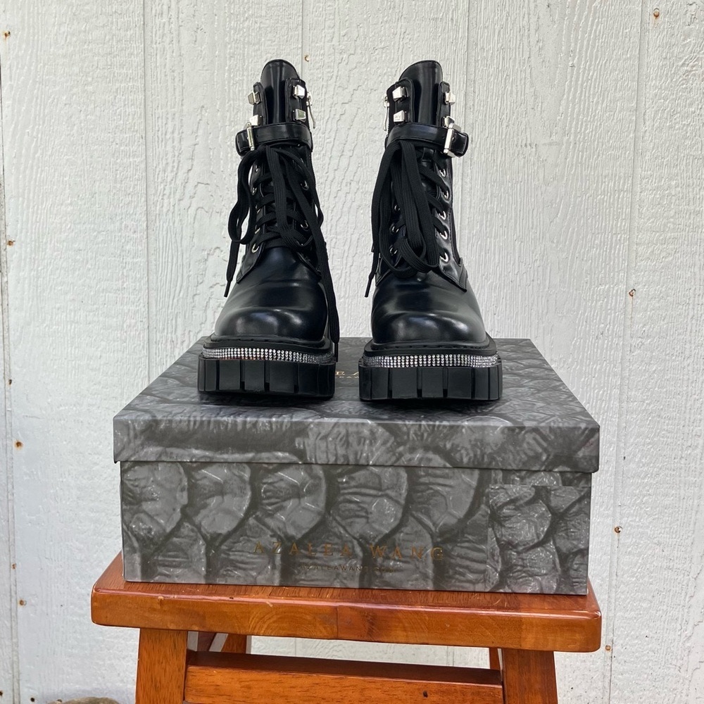 Ladies Black Punk Bling Boots Size 6